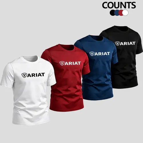 Summer Letter Print Short Sleeve Round Sports T-Shirt 4-Pack, Western Cowboy Style, Breathable Durable, Casual Outdoor Farm Workwear, Multicolor