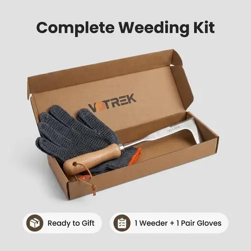 VOTREK Weeding Kit, 3-Edge Stainless Steel Crevice Weeder Tool with Reinforced Handle, Garden Tools with Work Gloves for Sidewalk Paver Seams Driveway, Practical Gift for Gardeners