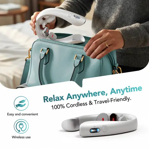 SKG K5-3 PRO Neck Massager with Heat - Electric Pulse, Vibration, Traction, Red Light - Portable Massagers, Cervical Massage Devices, Electronic Assisted, Dual Function Handheld for Neck Pain Relief, Mother Gift