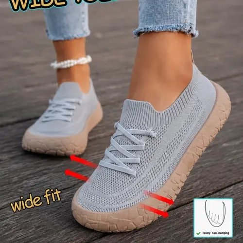 Women's New Fashion Breathable Knit Casual Shoes, Comfort Wide Version Laces Slip-Ons, Ideal for Leisure Walking Footwear