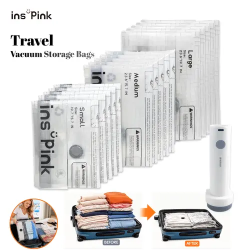 Inspink PE Compression Storage Bags With 1500mAh USB‑Rechargeable Pump, Multi‑Size, Compact, Durable, Lightweight Home Organizer For Closet Storage, Business, Backpack Travel, Space Saving Vacuum Seal Bags #TravelEssentials #VacuumSealedBags