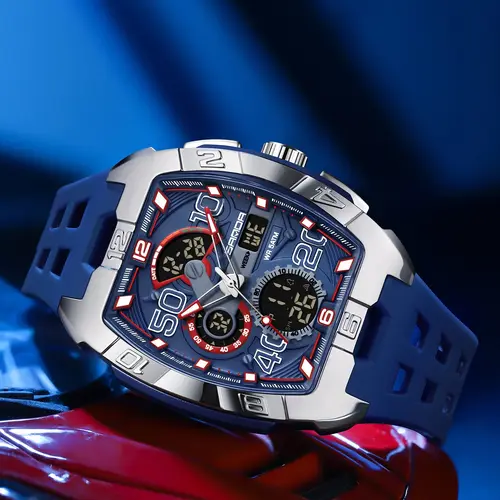 Sanda 5110 Sporty Quartz Watch, Men's Waterproof Night Light Analog-Digital, Multi-Function Timer, Date/week/countdown Display, Quartz Wristwatches
