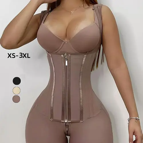 Women's Colombian Faja Shapewear Bodysuits, Hourglass Curvy Body Girdle Shaper, High‑Waist Seamless Smooth Compression Shapewear with Zipper & Anti‑Slip Feature, Basic Minimalist Firming Slimming Tummy Control Shaper