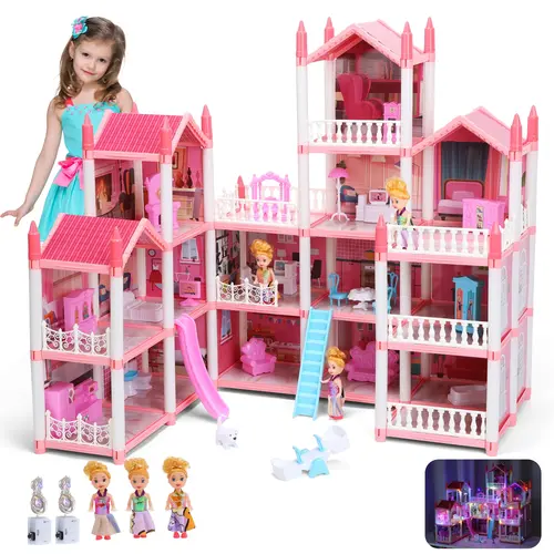 Unisex 16-Room Buildable Dollhouse Set, 25in×18in×29in High-Quality Colorful Pretend Play Toy with Sturdy ABS Plastic BPA-Free Walls, Hands-On Fun, Assembly Required, Miniature Houses, Doll Playsets #backtoschool #sohochic