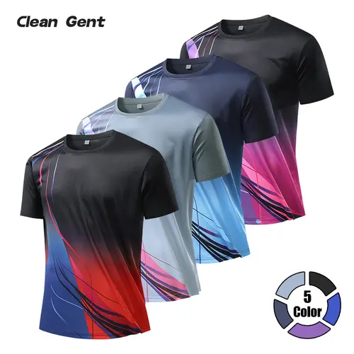 Clean Gent Men’s 4-Piece Quick-Dry Sports T-Shirt Set — Comfortable casual crew-neck short-sleeve tops with contrasting colors, breathable mesh for lightweight running and fitness wear; suitable for everyday and gym outfits; summer men’s tops.