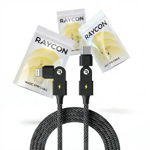 Raycon Global Inc. Magic Spin Cable 3-Pack, Cell Phone Charger Cord - Fast USB Charging, Wired Fast Charge Solution for Mobile Phones & Electronics, Charging Solution