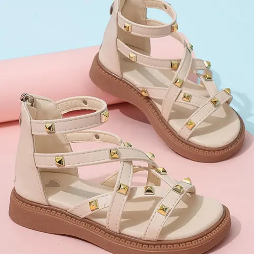 Girl's Fashionable Studded Decor, Casual Comfortable Flat for Summer, Ankle Strap Sandal, New Fashion Shoes for Daily Wear, Trendy Sandals