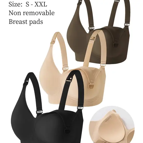 3-Pack Maternity Nursing Bras, Non-Removable Pads, Seamless Breathable Comfort for Pregnancy and Breastfeeding, All-Season, Maternity Underwear