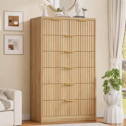 48.4'Tall Dresser for Bedroom with 7 Drawers, Dressers & Chests of Drawers with Metal Handle, Fluted Dresser Cabinet , Wood Closet Clothes Storage Organizer for Bedroom,dorm essentials,home decor