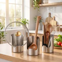 2026 New Pot Lid Holder, 1 Count Soup Spoon Rack, Cooking Spatula Rest Holder, Pot Lid Rest Stand, Tableware Storage Rack, Kitchen Supplies Kitchenware Home Cutlery Steel-MM