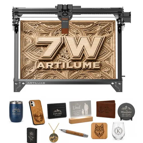 ARTILUME A4 7W/12W/22W Laser Engraver & Cutter with APP Control for Small Business, DIY Crafts & Personalized Gifts, 400×400mm Large Work Area, Engraves Wood, Leather, Acrylic & Metal, LightBurn Compatible, Diy Creators, Precision, Large Workarea, Wood/Me