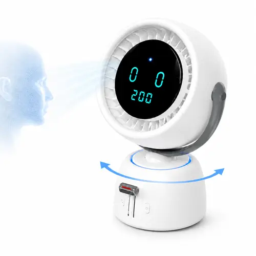 [Breeze Follows You] Smart Head Tracking Fan, 150° Auto-Follow Bathroom Sink Vanity Fan, 200 Speeds Rechargeable Quiet Makeup Mirror Fan with Digital Display & Ambient Light for Kitchen, WFH Office, Bedroom