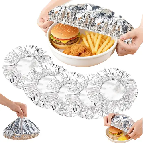 10pcs Food-Grade Reusable Aluminum Foil Heat Preservation Covers, Table and Bowl Airtight Leakproof Lids to Preserve Food Warm, Fresh, Dust-Proof & Insulated, Universal Kitchen Heat Shield Lids for Bowls Plates Storage Containers