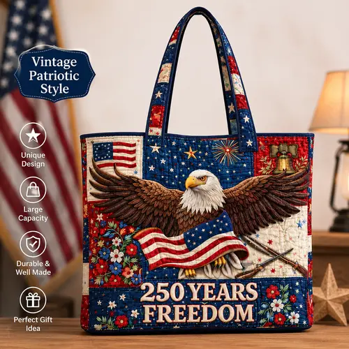 250 Years Freedom Tote Bag | Patriotic Eagle Quilted Handbag