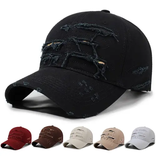 Women's Vintage Washed Black Baseball Cap - Ripped Hole, Sweat-wicking, Sun Protection, Deep Top Duckbill, Sporty Chic Adults' Sports & Outdoor Accessory, for Casual Outings & Outdoor Activities (black hats, gorras, accessories for women)