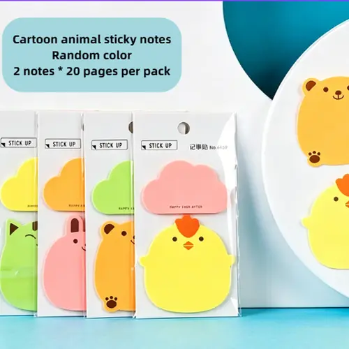 【Gift】Summerwins Animal-Shapes Kawaii Sticky Notes, 3.1x3.1 Inches Compact Portable Bookmark Page Markers, Bleed-Proof Self-Adhesive Office Stationery for Journal Lovers, School & Office Use