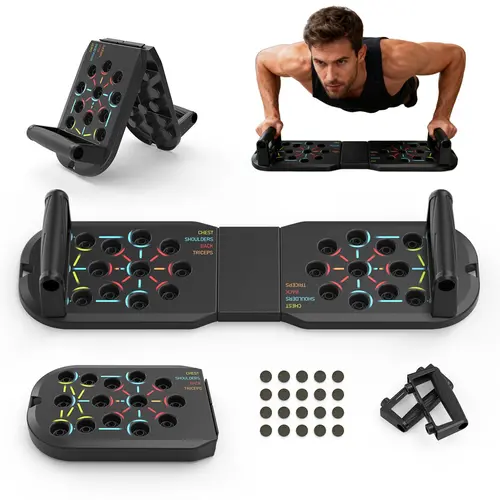 Hole-Based Push Up Board - 28-Hole Multifunctional Fitness Tool, Portable Foldable Exercise Equipment for Home Gym, Outdoors, Traveling, Chest, Arms & Core Stability Training