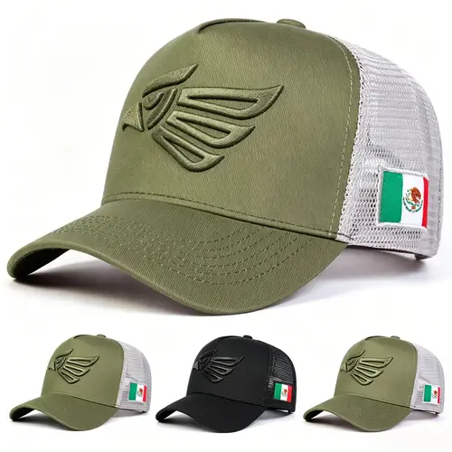 Unisex Polyester Mexican Eagle Label Baseball Cap - Flag-Inspired Look, Casual Dad Style with Sporty Edge, Mesh Cap Sports & Outdoor Hat, Spring-Summer Adjustable Sunscreen Snapback, One-Size Fit for Easy Daily Wear, Black
