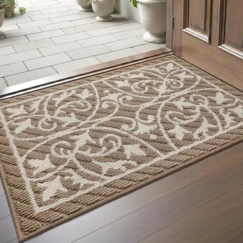 DEXI Low-Profile Thin Front Door Mat - Non-Skid Polypropylene Dirt Trapper for Indoor Entryway, Machine Washable Rug, Non Skid Mats, 20x32 in, Gray,back to school,dorm essentials,home decor,home essentials