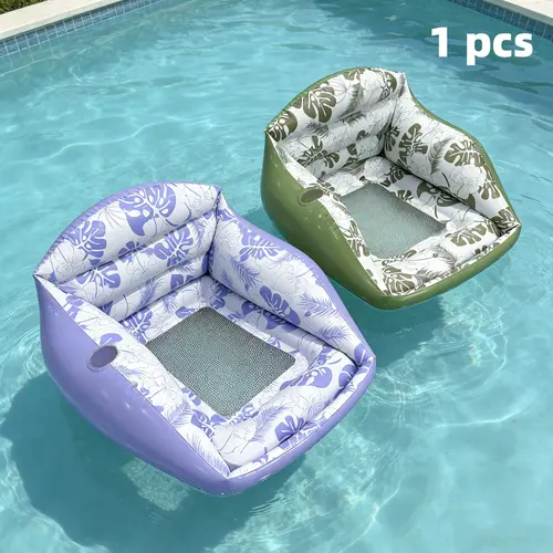 Adult Large 3-In-1 Inflatable Water Sofa - Tropical Style Hammock or Chair, Pool Accessories with Cup Holder Organizer, Outdoor Ready Pool Toy
