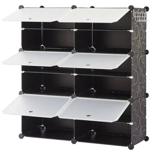 Plastic 6/8-Tier Storage Cabinet, 24-Pair Shelves Organizer for Closet, Entryway