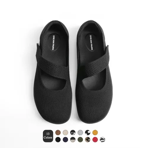 DREAM PAIRS Women's Knit Fabric Mary Jane Ballet Flats - Wide Toe Box, Arch Support, Flexible, Breathable, Chic - Walking Shoes for Office Business, Casual Travel