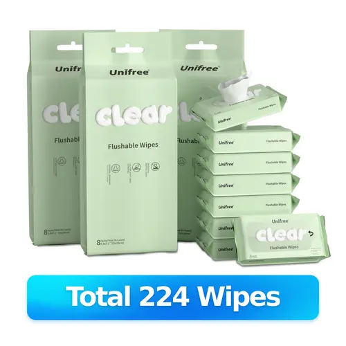 [S] Unifree Flushable Wet Butt Wipes Set - Septic & Sewer Safe, Gentle Clean for Sensitive Routines, Travel Tissues Packs, Mini Travel Products, Home Bathroom Ready, Toilet Paper & Wipes, Home Essentials, Portable Mini Pack