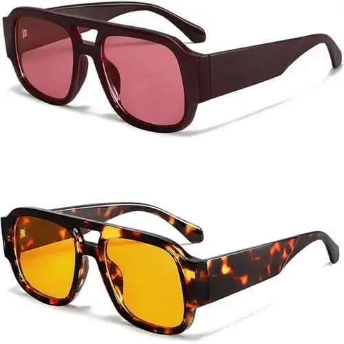 〖Summer Vibes〗1/2 PCS Retro Oversized Aviator Sunglasses for Women Men 2026 Square Double Bridge Trendy Sun Glasses UV400