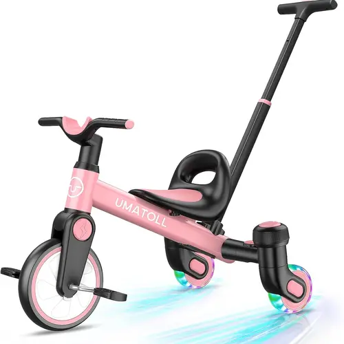 SEREED 5-in-1 Multi-Mode Aluminum 3-Wheel Baby Bicycle，Toddler Tricycle for 18 Months to 5 Year Old, Toddler Toy with Adjustable Push Handle, Gift for Boy Girl Age 2-4 #Summervibes