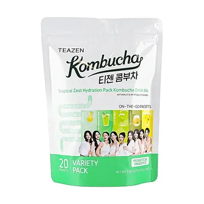 Teazen Kombucha Tropical Fruit Flavor - 20 Sticks (100g) | Probiotics & Prebiotics Drink for Gut Health, Low Calorie, Digestion Aid, TWICE K-Pop Idol Recommended