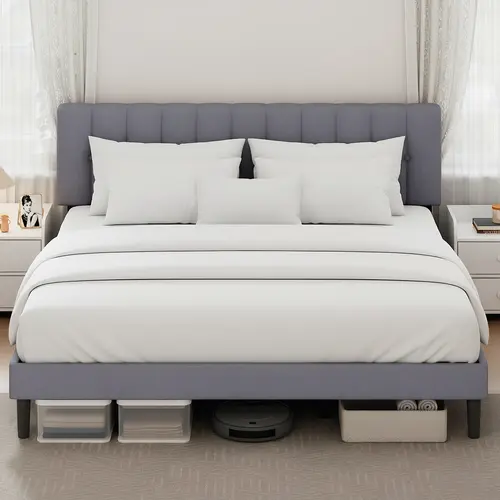 Sweetcrispy Modern Fabric Upholstered Twin Bed Frame with Adjustable Headboard - Fast-Install Bed Frames for Apartment Furniture, 800LBS Sturdy Wooden Slats Support, No Box Spring Needed, Noise-Free
