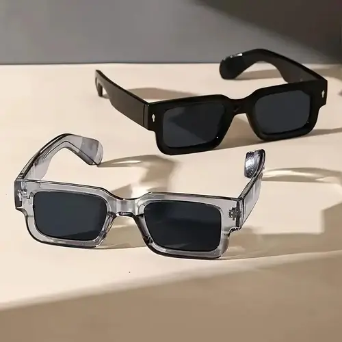 Unisex Style for Anyone 2-Pack Retro Square Glasses - Lightweight Transparent & Black Frames, UV400 Lenses, Trendy Fashion Accessories, Summer Beach Essential, Ideal Women's Gift