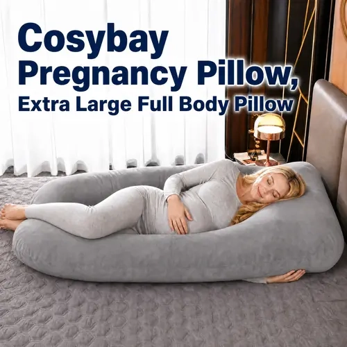 Cosybay 55" Extra Large Maternity Pregnancy Pillow with Removable Washable Smooth Fabric Cover - Full-Body Cradle, Neck+Shoulder Hug, Legs Cradled Support for Pregnant Women #momsoftiktok