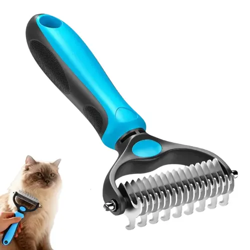 Double-Sided Pet Grooming Brush for Dogs & Cats, Gentle Deshedding and Dematting Undercoat Comb, Pain-Free Hair Removal Tool to Reduce Loose Fur and Flying Hair, Pet Grooming Tool, Large