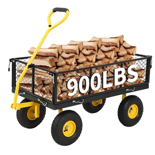 Garvee 900 lbs Heavy-Duty Steel Garden Wagon Cart, 2-in-1 Pullable & Folding Utility Cart with Removable Sides, 10" Tires Ideal for Gardening Tools, Soil & Plant Transport