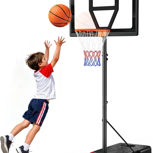 Yohood Kids' Outdoor Basketball Hoop — Height-Adjustable (3–7 ft). A portable basketball system designed specifically for children and teenagers, featuring a shatterproof backboard and a sturdy base.