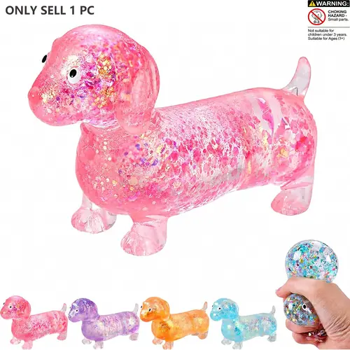 Dachshund Squishy, Glitter Weiner Dog Maltose Stress Ball, Slow Rise Fidget for Anxiety Relief, Soft Squeeze Desk Gadget for Home Office Travel, Fidget Stress Balls, Squishies Stress Relief