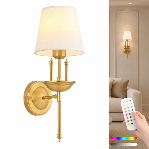 Rechargeable Wall Lights Set of 2, Wireless Dimmable RGB LED Lamps, Remote Control Bulb, Ideal for Bedroom & Living Room, Dimmable Wall Sconce