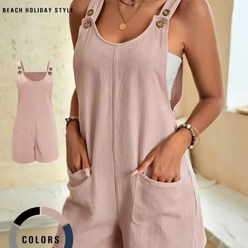 Summer Women's Shorts Overall Pants, with Pocket, Adjustable Shoulder Straps, Comfortable, Casual, Minimalist and Stylish, Perfect for Daily Wear