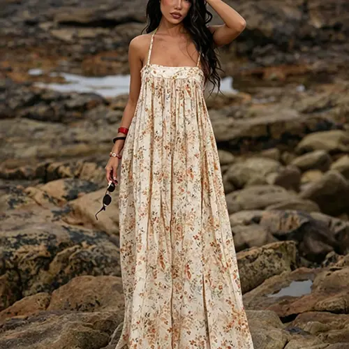 Women's Summer Loose Casual Vacation Long Floral Dress, Perfect for Daily Outing, Travel and Leisure, Comfortable and Stylish