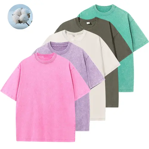 Women's 5pcs Distressed Washed Relaxed-Fit Short-Sleeve Stylish Round Neck Unisex Solid Color Streetwear Basic Tops, Versatile All-Season Casual Clothing,clothes for back to school,first day of school outfits
