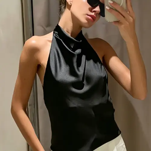 Women's Satin Halter Tops Halter Neck Y2K Sexy Corset Crop Tanks & Camis Backless Camisole Summer 2026 Ladies Fashion Backless Sleeveless Tank Tops Black White Orange Pink Yellow Brown Purple Green Top Elegant Evening Party Prom Top Plain Tank Top Women