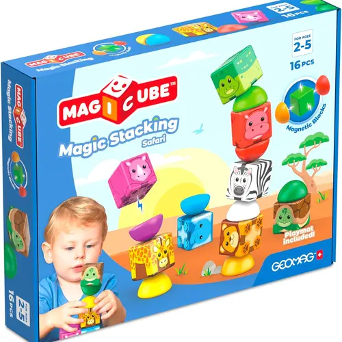 Geomag Magicube Magnetic Blocks for Toddlers Ages 1 to 5 Swiss Made STEM Building Toy Set MAGICUBE 16PCS SAFARI