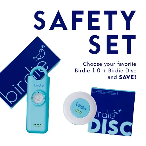 She's Birdie Clip-On Smart Walking Wearable Set - 130db Birdie Safety Alarm, 3 Steady Flash Bright LED Lights - Hiking Running Gear - Compatible with Leash, Jacket, Bag