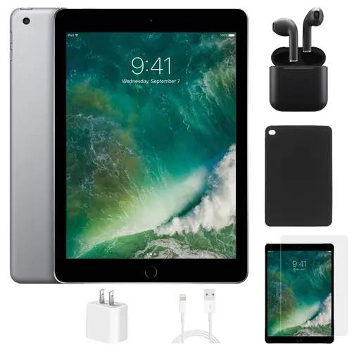 Refurbished iPad 7th Gen A2200 (WiFi + Cellular Unlocked)-Acceptable Condition with Case, Wireless Earbuds,Tempered Glass Screen Protector 1 Year Warranty