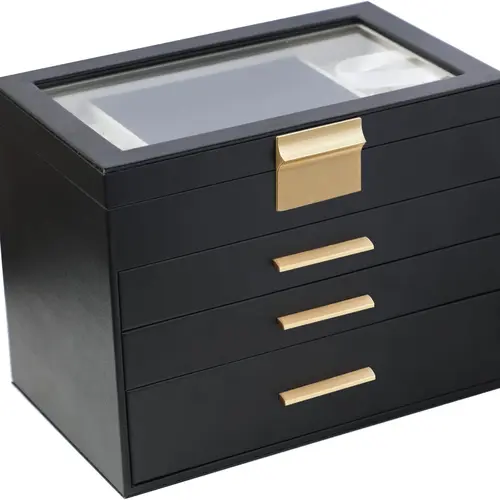 BOOVO Jewelry Boxes for Women,  Black 6 Layer Large Jewelry Organizer， Jewelry Box for Necklace, Bracelet, Earrings, Rings Storage, Jewelry holder Organizer for Girls