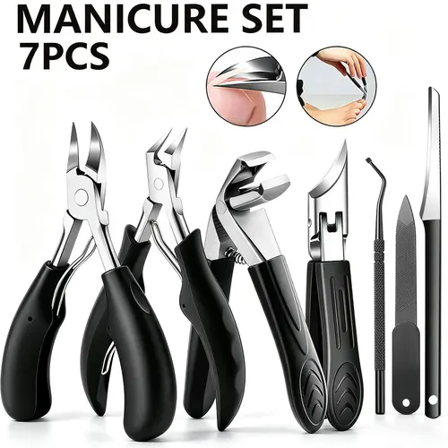 7PCS Professional Stainless Steel Toenail Clipper Set - Heavy Duty Wide Jaw Tool for Thick Nails, Anti-Slip Ergonomic Handle, Durable Design, Podiatrist-Style Pedicure Kit for Seniors, Ingrown Nail Care & Cuticles