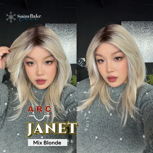 JBEXTENSION 19 Inches Mix Blonde Pre-Cut Arc Snowflake Lace Frontlace Glueless Wig JANET【BENDY EAR TABS】
