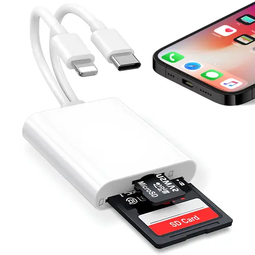 2-in-1 SD Card Reader for iPhone iPad, USB C & Lightning Dual Interface Memory Card Reader, Digital Camera Adapter to iPhone/MacBook/USBC Laptop for SD/TF/Sim Card, Plug & Play, Camera Accessories