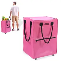#backtoschool WORKPRO Medium Reusable Grocery Bag on Wheels, Heavy Duty Rolling Shopping Tote with Handle, Folding Trolley on 4 Caster Wheels for Groceries, Laundry, Camping, Moving